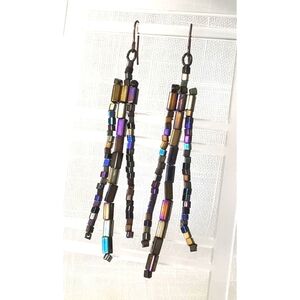 Czech blue black bugle bead dangle earrings 🆕